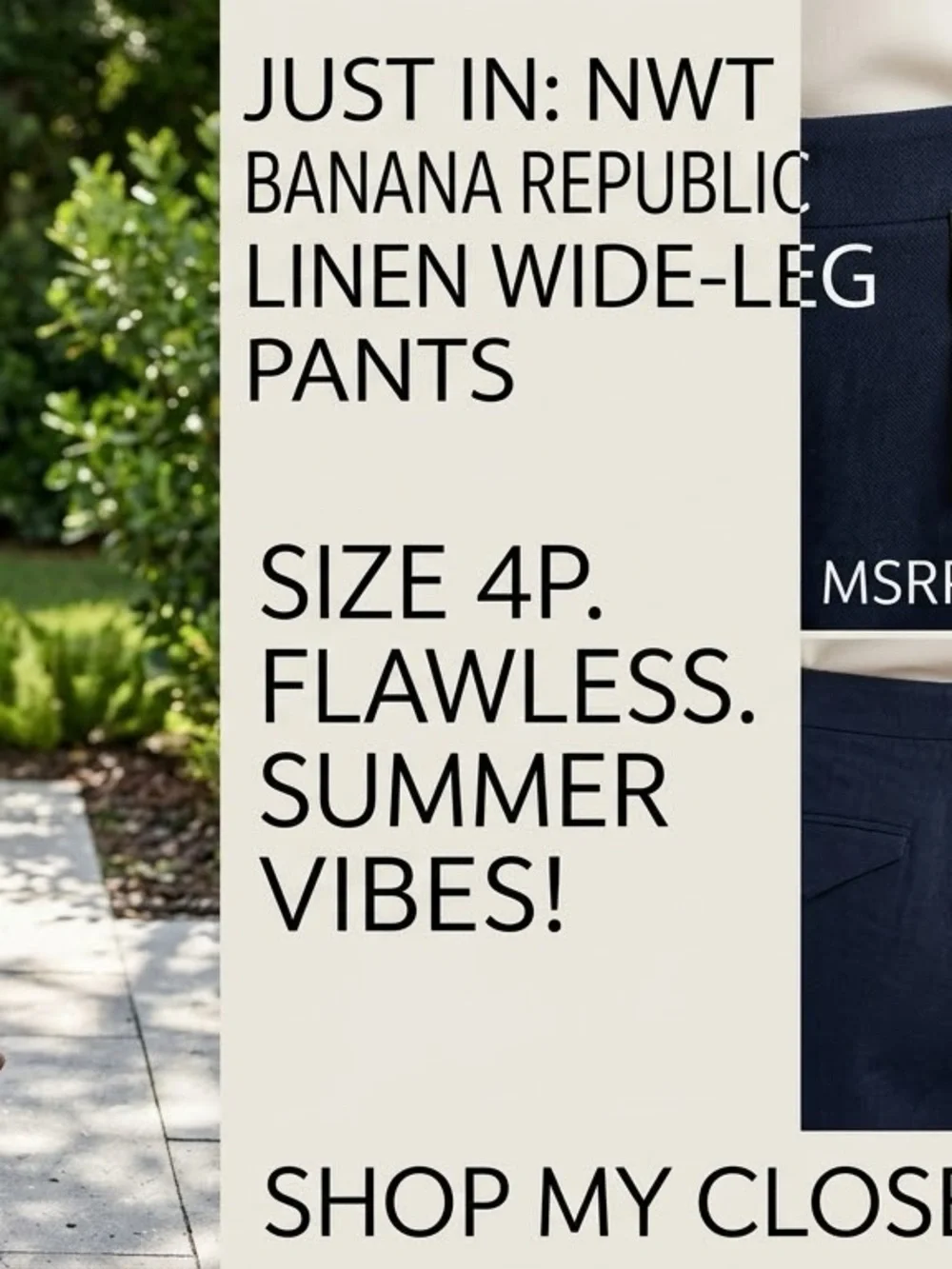 NWT Banana Republic High Rise Wide Leg Linen Pants Navy Blue Petite 4P